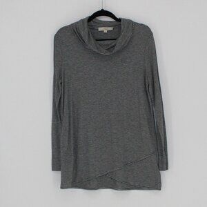 27 LOFT Gray & Black Striped Cowl Neck Long Sleeve Top Women Size Large